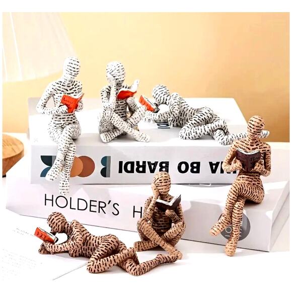 Reading Woman Sculptures Shelf Sitting 3 pcs Set Brown - Picture 4 of 4